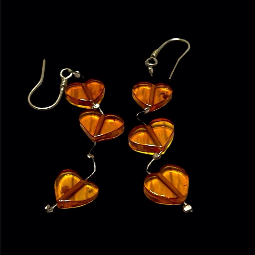 Amber Hearts Beaded Earrings.